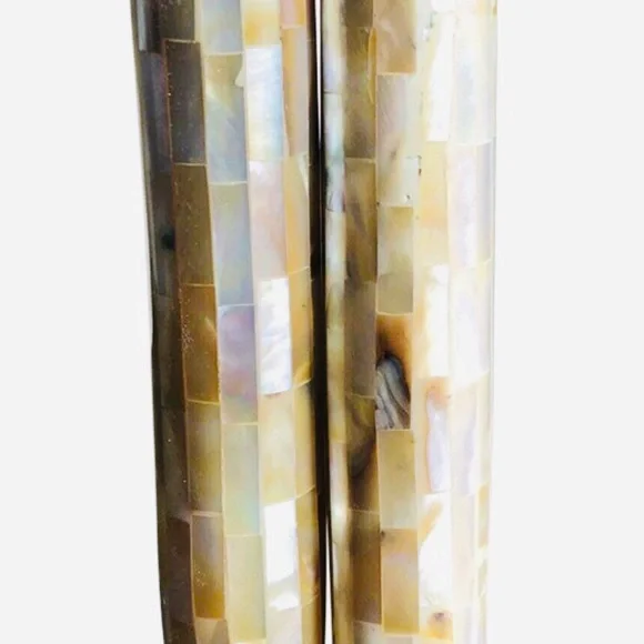 Vintage mother of pearl salt & pepper shaker set,intricate crafted mosaic jewels